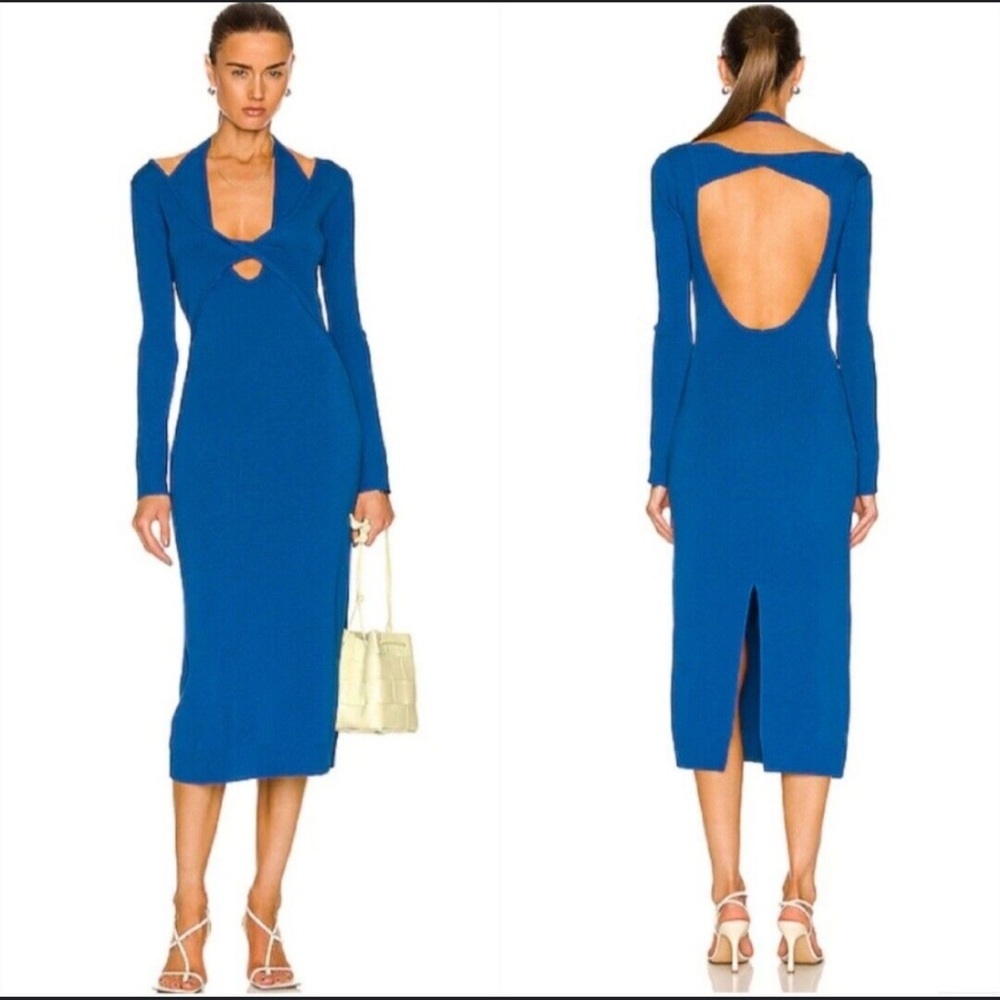 MONSE Royal Blue Long Sleeve Midi Dress with Open Back - Picture 14 of 15